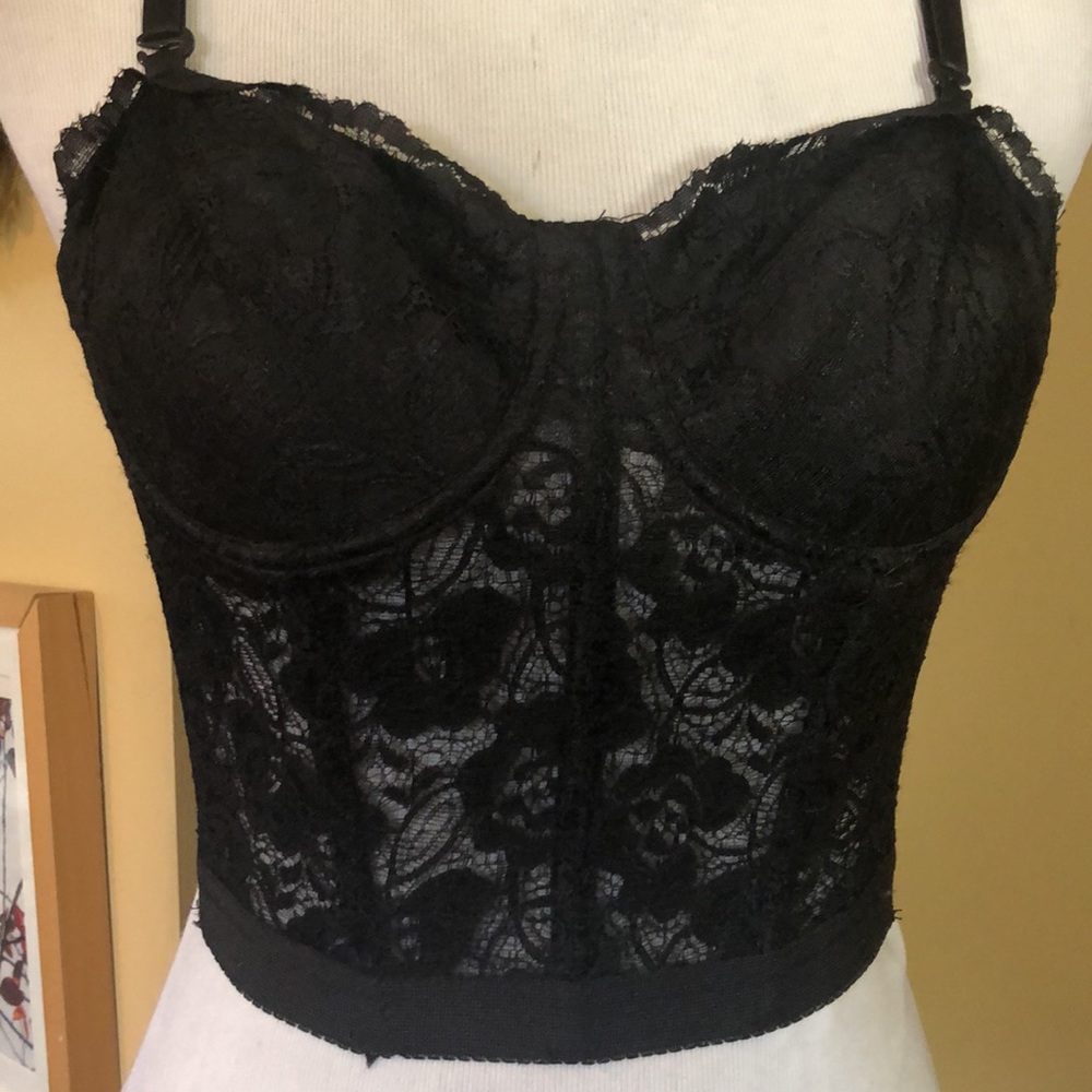 Vintage BEAUTY BRA Size 34C Corset Bra Boning Underwire Lace BLACK WitchyCore